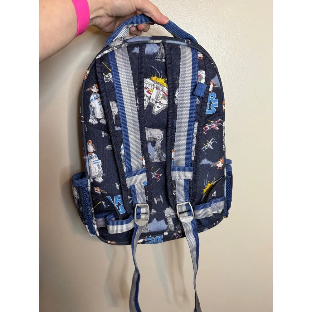 Pottery Barn Kids Star Wars Backpack Navy Blue R2-D2 Chewbacca AT-AT Print